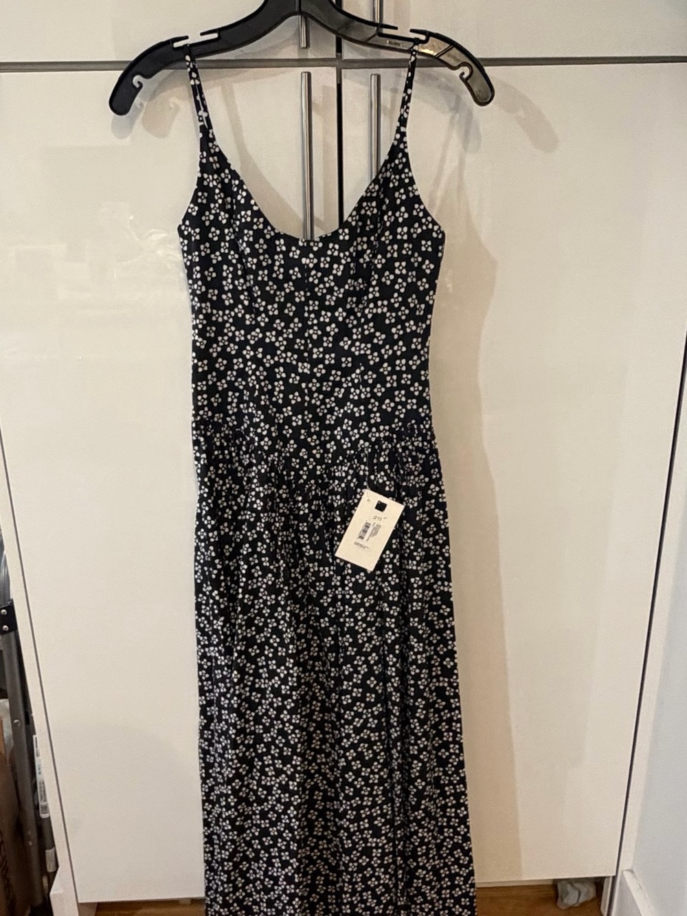 STAUD Black Maxi Dress with White Floral Print